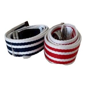 Cole Haan 38” inch long striped fabric belt red blue